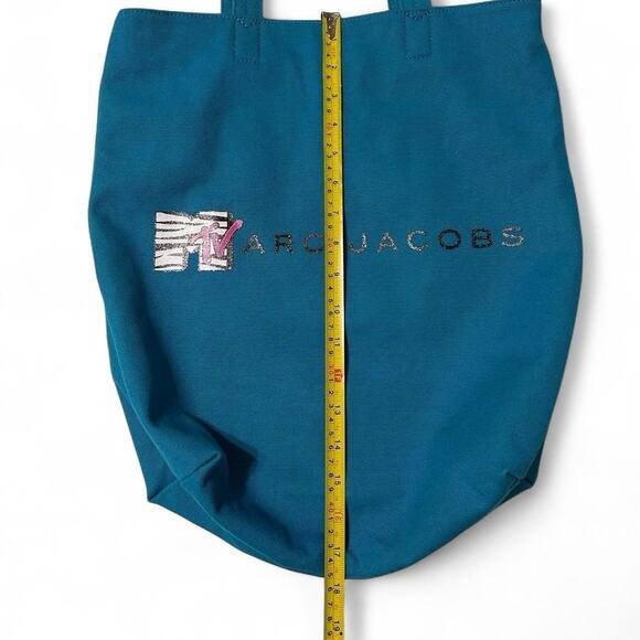 Marc Jacobs x MTV Blue Canvas Tote Bag - Used Stylish Graphic Logo Shopper Bag - Picture 4 of 8